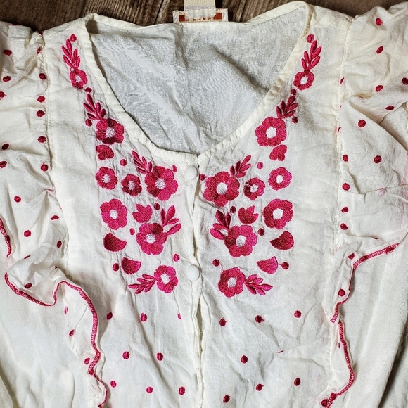 Voice Ruffle Floral Embroidered Sleeveless Button Down Peplum Tie Top Size Small - Picture 12 of 16